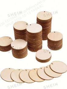 100pcs Round Wooden Discs With Holes, DIY Wooden Craft Material, Unfinished Wooden Rings For Christmas Tree Decoration, Painting, Gift Tags, Holiday Home Decor And Creative Handmade Crafts - A - View 6