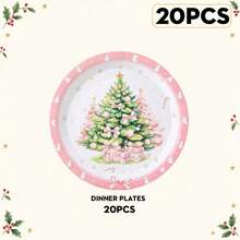 20PCS Christmas Paper Tableware Set, Pink Christmas Tree Gift Pattern, Disposable Party Tableware, Christmas Party Supplies For Pink Christmas Party, Birthday, Winter Party, Holiday Party, Friends Gathering, Family Gathering, New Year, Dessert Table - Multicolor 2 - View 13