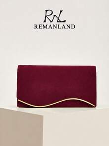 REMANLAND Quiet Luxury Wine Red Clutch, Minimalist Design With Refined Gold Accent, Sophisticated Evening Purse For Elegant Occasions - Burgundy - View 1