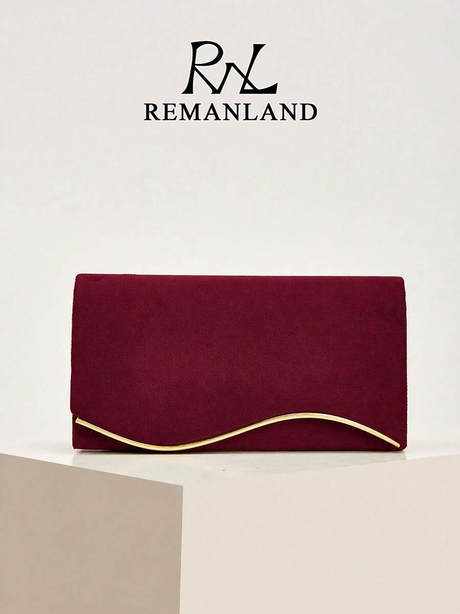 REMANLAND Quiet Luxury Wine Red Clutch, Minimalist Design With Refined Gold Accent, Sophisticated Evening Purse For Elegant Occasions - Burgundy - View 1