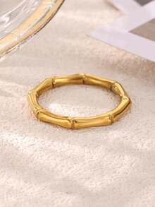1PC Minimalist Bamboo Band Rings For Women 18K Gold Plated Stainless Steel Bamboo Ring Daily Party Christmas Jewelry Gift - Multicolor - View 6