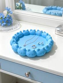 Cute Cat Lace Jewelry Tray Macaron Color Cartoon Kitten Storage Dish Vanity Ring Earring Necklace Organizer Girly Desktop Decor Ornament 3D Printed Jewelry Storage Tray - Multicolor - View 6