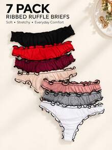 Juego de 7 bragas informales para mujer, con lazo y decoración de volantes, aptas para uso diario - Multicolor - Ver 2
