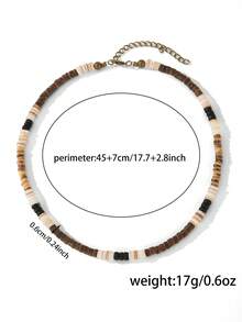 1pc Summer Vacation Natural Coconut Shell Volcanic Stone Tiger Eye Beaded Necklace, Stone Coconut Shell Necklace, Gift For Boyfriend - Multicolor - View 10