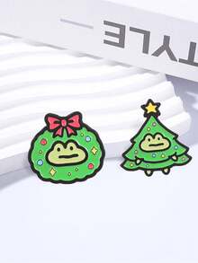 Novelty Christmas Themed Frog Enamel Pin Set, Cute Frog In Wreath Brooch, Frog Christmas Tree Badge, Holiday Decor For Backpack Hat And Clothing - Multicolor - View 6