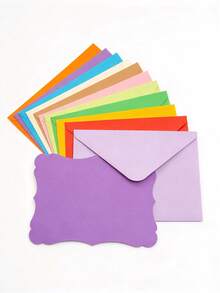 100pcs/Set, 50 Mini Colorful Western Style Envelopes + 50 Wavy Edge Greeting Cards, With Blank Memo Cards, Premium Self-Adhesive Seal, Mixed Colors, Small Business Card Size, Suitable For Weddings, Parties, New Year And Christmas - Multicolor - View 10