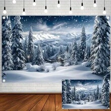 Winter Wonderland Christmas Photography Backdrop, Merry Christmas Banner Polyester Backdrop, Winter Snow Mountain Pattern - Pine Trees And Snowscape, Durable Polyester Fiber, Suitable For Holiday Parties, Photo Shoots And Decoration, Backdrop, Birthday Party, Best Choice For Christmas - 1 - View 8