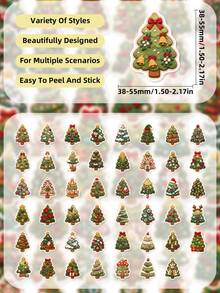 50Pcs Christmas Tree Stickers, Felt‑Style Xmas Holiday Decals With Gift & Fairy Light Patterns, Waterproof DIY Decor For Water Bottle, Laptop, Luggage, Skateboard, Journal, Back‑To‑School Scrapbook Craft Supplies - Multicolor - View 10