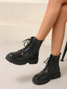 Punk Lace-Up Metal Eyelet Holiday Office - Black - View 2
