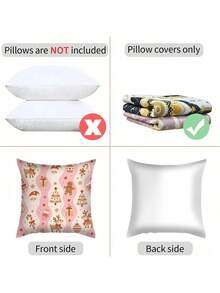 shangxia 2PCS--Pink Wavy Pattern Printed Christmas Pillow Covers, Santa Claus Reindeer Gingerbread Man Pattern Sofa Holiday Cushion Covers-- (Pillow Inserts Not Included) - Multicolor - View 5