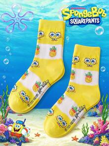 SpongeBob SquarePants 3/1 زوج جوارب SquarePants للرجال، جوارب متوسطة الساق بنقشة أناناس أصفر، مرحة، خريف/شتاء - متعدد الألوان - مشاهدة 9