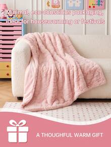 HONEYMOON 1pc Super Soft Wave Faux Rabbit Fur Throw, Pink Bedroom Decor, Casual Nap Blanket For Office, Room Decor, Suitable For Napping, Office, Camping, Sofa - Multi-Functional Polyester Bedspread, Winnter Home Decor, Perfect Christmas Gif - Pink - View 4