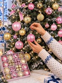 44p/Set Glitter Christmas Ornament,Assorted Shatterproof Baubles With Hooks, Fancy Texture Designs For Christmas Tree, Party And Holiday Interior Decor Christmas Decorations Home Christmas Gifts Christmas Decor - Multicolor - View 2