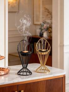 1pc Cone-Shaped Hollow Metal Incense Burner, Luxury Arabian Style, Dual-Purpose Aromatherapy & Tabletop Ornament. Ideal For Living Room, Dining Room, Tea Room Decor & Holiday Gift - Incense Burner - View 7