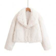 Women's Winter Casual Versatile White Faux Fur Coat, Loose Fit Slimming Thick Fleece Jacket, Short Faux Fur Coat, Christmas Outfit - White - View 6