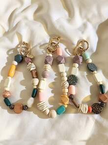 1 Pc Artistic High-Class Mobile Phone Chain - Geometric Irregular Wooden Bead Hand Chain Pendant Hanging Ring High-End Pendant String Beads Wrist Accessories Women's Chain Retro Bracelet Chain Bag Car Keychain Earphone Padding Shell - Multicolor - View 1