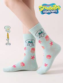 SpongeBob SquarePants 3/1 زوج جوارب رجالية SquarePants، جوارب كرتونية مضحكة متوسطة الساق، سميكة للخريف/الشتاء - متعدد الألوان - مشاهدة 9