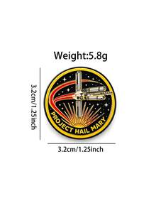 1pc Vintage Sci-Fi Metal Black & Gold Starry Spaceship English Lettering Round Brooch, Women's Daily Backpack & Jacket Decoration Gift - Multicolor - View 9