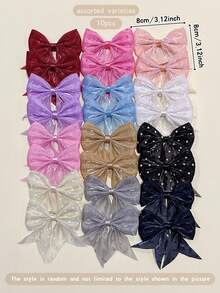 10pcs Random Color Bow Hair Clips Suitable For Daily Use Hair Accessories - Multicolor - View 9