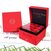 1pc Valentine's Day Red "I Love You" 9-Rose Soap Flower Jewelry Box, No Necklace, Earrings, Rings, Romantic Flip-Top Decorative Box, Gift Box, Greeting Card Gift Bag, Suitable For Couples, Lovers And Partners - Gift Boxes - View 7