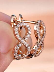 1 Pair Classic Shiny White Cubic Zirconia Infinity Hoop Earrings, Designed For Her, Eternal Jewelry Gift - Yellow Gold - View 7