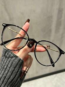 1 Pair Round Frame Glasses With Delicate Metal Temples And Clear Lenses, Y2K Style, Suitable For Back To School, Casual Daily Wear Or Office - Clear - View 4