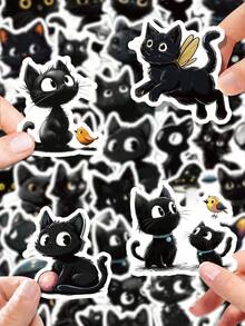 56Pcs Cartoon Black Cat Stickers, Dark Cute Cartoon Style, Including Black Cats, Pumpkins, Brooms, Magic Hats, Potion Elements, For Journal Collage, Water Bottle, Luggage, Skateboard, Tablet, Notebook, Storage Box, DIY Craft Decoration - Multicolor - View 8