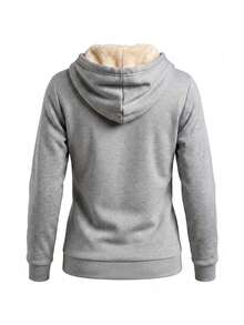Women's Warm Hooded Pullover Sweatshirt With Drawstring And Pockets, Comfortable Thermal-Lined Sweatshirt For Casual Autumn/Winter Wear - Light Grey - View 6