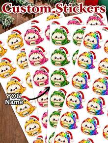 Custom Personalized Cute Dinosaur Christmas Stickers Personalized Name Christmas Hat Vinyl Stickers, Cartoon Stickers, Perfect For Decorating Small Gift Bags At Christmas Parties, Personalized Labels, Stick On Your Belongings, Can Customize Name Tags - Multicolor - View 1