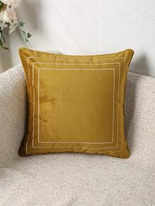 1pc Velvet Embroidered Piping Sofa Cushion Pillow Cover Without Insert - Yellow - View 9