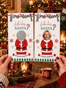 1/3pcs Custom Photo Who Has Santa Scratch Off Game Cards, Personalized Xmas Reveal Scratch Cards, Christmas Family Gathering Guessing Game, Holiday Party Favors Supplies - Multicolor - View 3