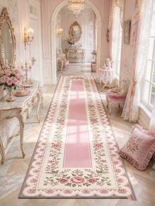 1pc Pink Floral Runner Rug, Thick Plush Carpet, Autumn/Winter Decorative Rug, Bedroom Decor, Home Decor, Living Room Rug, Washable Carpet, Christmas Gift - Multicolor - View 1