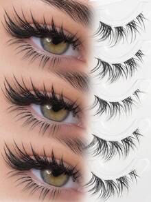 5 Pairs Natural Fluffy False Lashes 3D Wispy Clear Band Strip Cat Eye Style Curled Extension Grooming Makeup Tools For Women Daily Wear - View 6