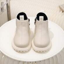 Minimalist Cream White Kids' Ankle Boots, Side Zipper Easy On/Off, Versatile Boots For Autumn/Winter - Beige - View 14