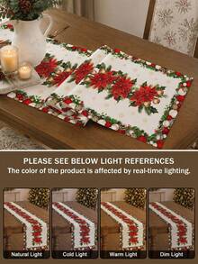 1pc Christmas Decorative Table Runner, Suitable For Christmas Holiday Dining Decoration, Machine Washable Tablecloth, Fit For Christmas Home Decor And Kitchen Setting, Fireplace Mantel Decor, Fits Various Table Sizes - Red - View 3
