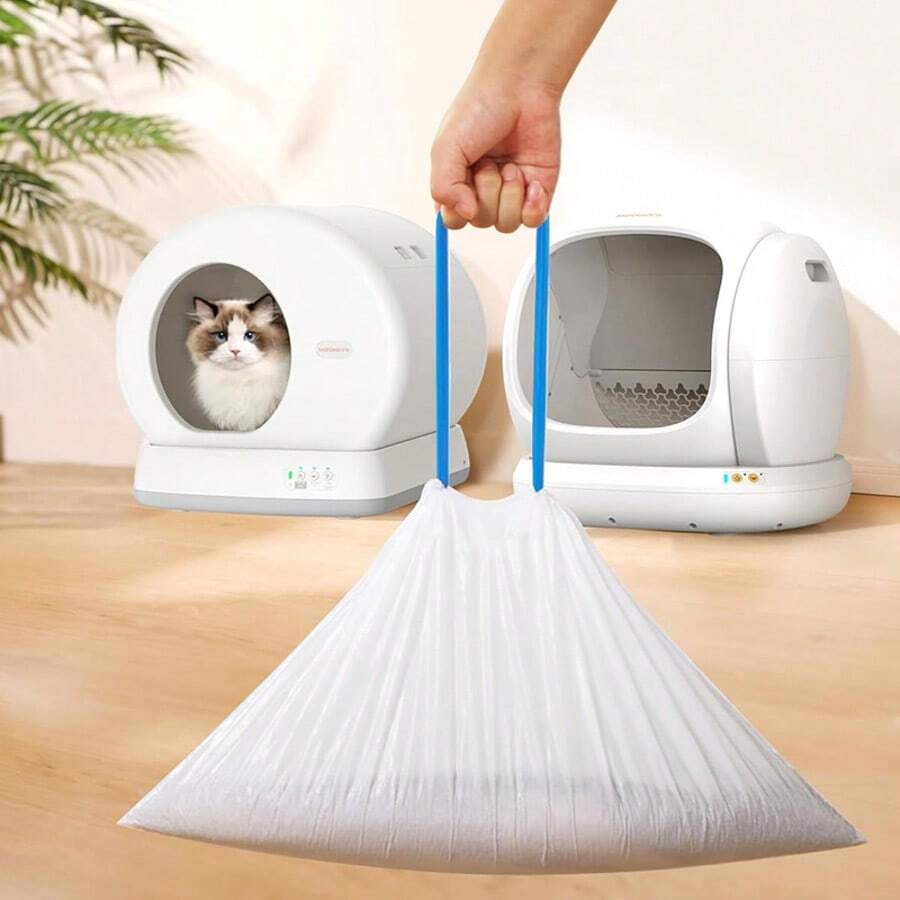 46*32cm Cat Litter Box Liner Suitable For Automatic Cat Litter Box, Heavy Duty - Leak-Proof Drawstring Storage Bag, Thickened Trash Bag - Suitable For MW-SC01/SC02/SC09 Automatic Cat Litter Box - White - View 1