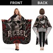 1pc Skull Rose Print Barber Cape, Gothic Personalized Hair Styling Costume, Dual-Use For Barber Shop And Home Haircutting - Multicolor - View 2