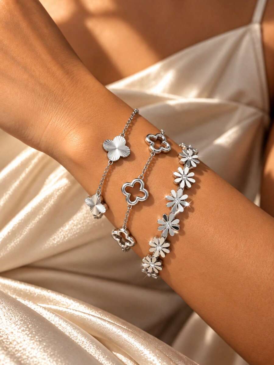 VceTd 1 Set Fashion Style Clover Stainless Steel Jewelry Set Suitable For Women's Fashion Commute Or Daily Wear