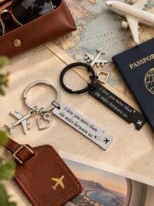 Couple Travel Keychain, Stainless Steel Airplane Heart Charm Key Tag, Long Distance Relationship Gift For Boyfriend Girlfriend - Multicolor - View 6