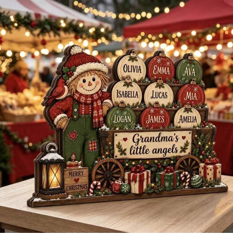 Wooden Christmas Tabletop Decor, Holiday Party Home Office Desk Bookshelf Decoration Display, Best Gift - A - View 1