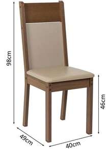 Madesa Kit con 4 Sillas de Comedor, Madera de Ingeniería, Asiento Tapizado de Sintético, Estructura Marrón con Respaldo Crema, 98 x 40 x 49 - Marrón - Ver 2