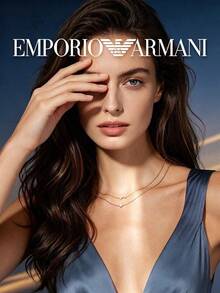 Armani Women's Double Layer Necklace, Rose Gold Chain, Rhinestone Crescent Moon & Octagon Star Pendant, Celestial Elements, Delicate & Elegant, Mysterious Night Gift - Rose Gold - View 2