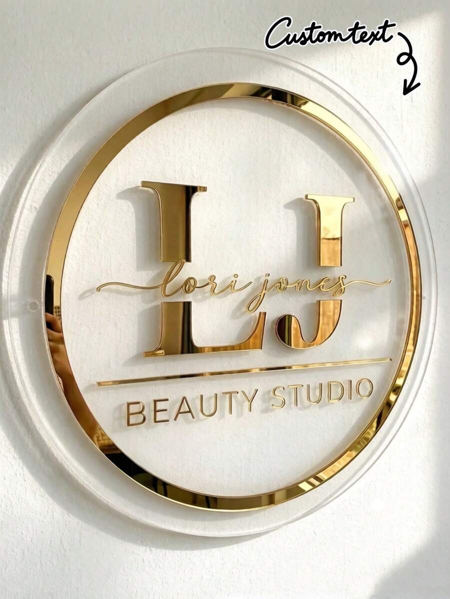 1件個性化客製圓形美容院Logo招牌，雙層雷雕壓克力3D雕刻牆飾，適用於商業工作室Logo與SPA中心展示 - 彩色 - 查看 1