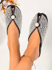 Ximi Ruo Women's Peep-Toe Flat Slides Spring New Fashion Outdoor Wear Rhinestone Closed Toe Slippers Slouchy Mule Shoes Internet Celebrity Closed Toe Slippers Women's Shoes Outdoor Wear Spring Summer New Fashion Pointed Toe Chunky Heel Mule Shoes Rhinestone - Coffee Brown - View 5