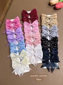 10pcs Random Color Bow Hair Clips Suitable For Daily Use Hair Accessories - Multicolor - View 6