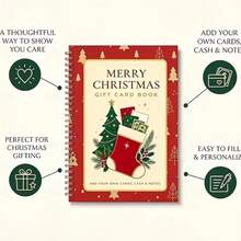1-Pack Merry Christmas Gift Card Album, Coil-Bound Gift Card Holder, Christmas Stocking And Christmas Tree Pattern Cash Bill Organizer, DIY Holiday Gift Display Book, Suitable For Family And Friends, 5.12*6.89 Inches - Multiple Styles - View 2