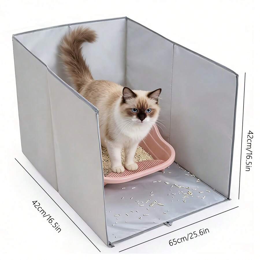 Foldable Cat Litter Box Guard Rail, Portable High-Sided Litter Box Enclosure, Anti-Scatter Privacy Shield, Suitable For High-Position Urinating Cats, Grey