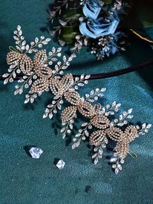 1PC Sparkling Rhinestone Bridal Hairband Fashion Leaf Shaped Women's Wedding Headband Suitable For Festive Party Hair Accessories - Multicolor - View 11