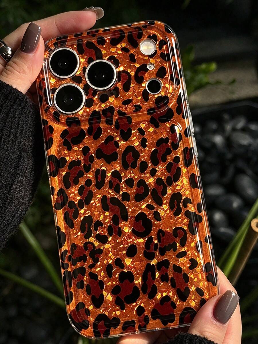 1pc New American Style Leopard Full Protective Phone Case, For Home & Travel Daily Use, Retro Holiday Gift Couple Phone Case, Compatible With IPhone11 12 13 14 15 16 17 18 Pro Max - Multicolor - View 1