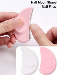 1pc Professional Nail File White/Pink Half Moon Curved Nail Art Nail File Buffer Manicure Pedicure Sanding Nail Art Tools, Stainless Steel File,For Hand And Toe Nails And Foot Care - Multicolor - View 2
